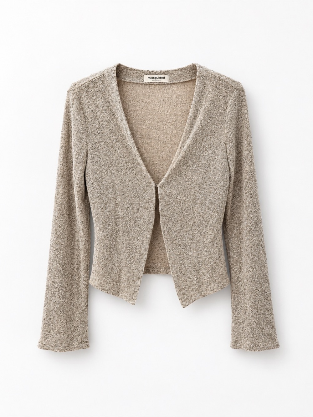 missguided • Hook & Eye Closure Beige Knit Cardigan
